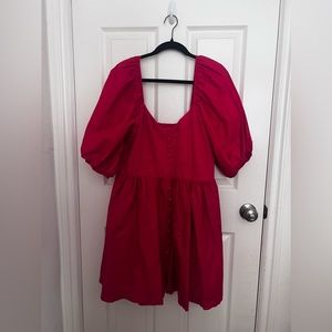 Anthropologie Red Mini Puff Sleeve Dress